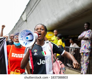 Lagos/Nigeria - October 17 2020: EndSARS Protesters in Lagos calling for an end to police brutality. 