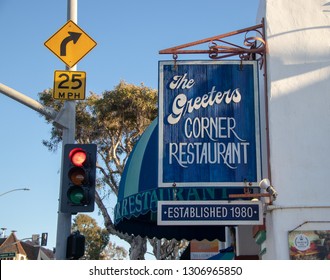 Laguna Beach, CA / USA - 02/06/2019: Greeters Restaurant 