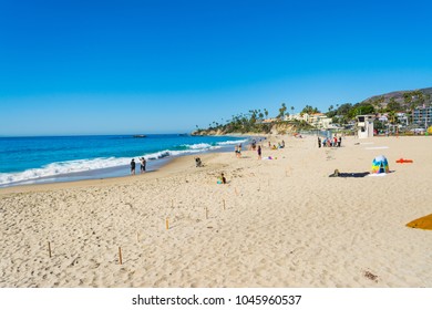 Laguna Beach, CA, USA - November 03, 2016: People At The Beach In Orange County