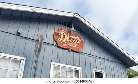 Laguna Beach, California/United States - 03/29/19: A Store Front Sign For The American Modern Restaurant Known As Dizz's As Is