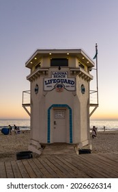 Laguna Beach Lifeguard Tower During Sunset.