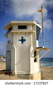 Laguna Beach Lifeguard Tower With The Ocean In The Background.