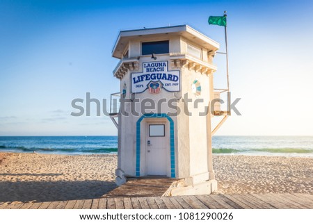 Laguna Beach lifeguard tower in sunset light