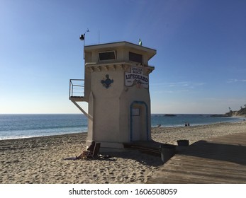 Laguna Beach Scenes With Palm Trees And Lifeguard Tower