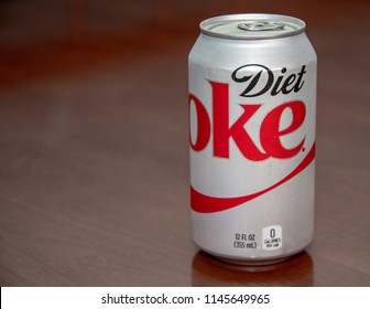 Laguna Hills, CA / USA - 07/30/2018: Unopened Can of Diet Coke