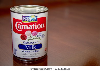 Laguna Hills, CA / USA - 08/19/2018: Carnation Evaporated Milk In A Can