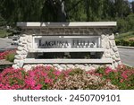Laguna Hills, California - USA - April 16, 2024: City Boarder Entrance Sign to Laguna Hills California. Laguna Hills City Sign. 