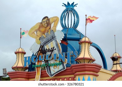 LAGUNA, PH - OCT. 9: Enchanted Kingdom Houdini sign on October 9, 2015 in Santa Rosa, Laguna. Enchanted Kingdom abbreviated as EK is a theme park in the Philippines located in Sta. Rosa, Laguna.