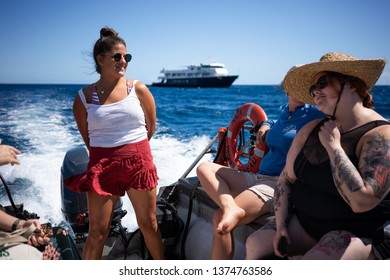 Lahaina, Hawaii / USA - March 28 2019: Female Boat Captain, Driving Passengers In Hawaii