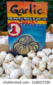 LAHAINA, HI -31 MAR 2018- Colorful  Fruit And Vegetable Labels At A Road Stand Produce Market In Maui, Hawaii.