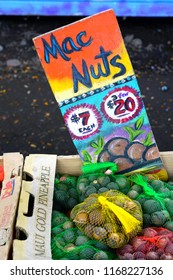 LAHAINA, HI -31 MAR 2018- Colorful  Fruit And Vegetable Labels At A Road Stand Produce Market In Maui, Hawaii.