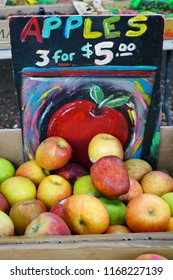 LAHAINA, HI -31 MAR 2018- Colorful  Fruit And Vegetable Labels At A Road Stand Produce Market In Maui, Hawaii.