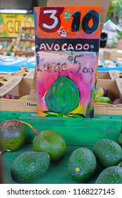 LAHAINA, HI -31 MAR 2018- Colorful  Fruit And Vegetable Labels At A Road Stand Produce Market In Maui, Hawaii.