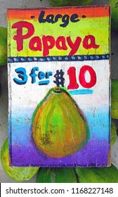 LAHAINA, HI -31 MAR 2018- Colorful  Fruit And Vegetable Labels At A Road Stand Produce Market In Maui, Hawaii.