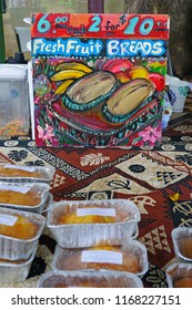 LAHAINA, HI -31 MAR 2018- Colorful  Fruit And Vegetable Labels At A Road Stand Produce Market In Maui, Hawaii.