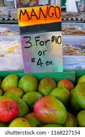 LAHAINA, HI -31 MAR 2018- Colorful  Fruit And Vegetable Labels At A Road Stand Produce Market In Maui, Hawaii.