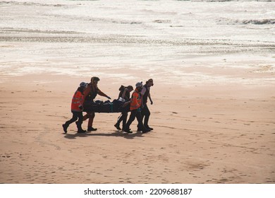 Lahinch, Ireland  OCTOBER 1 2022: Irish Coast Guard, Beach Rescue Mission.