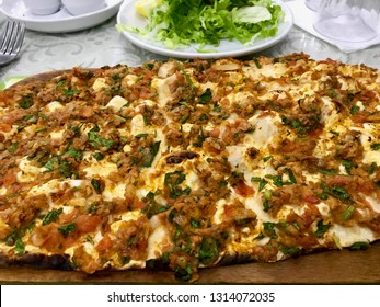 Lahmacun Turkish dishes with Minced Meat / Turkish Pizzas, Lemon, Parsley. Traditional Food. - Shutterstock ID 1314072035