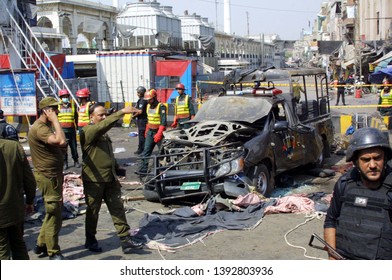 LAHORE, PAKISTAN - MAY 08: Views Of Venue After Bomb Blast Occurred Outside Data Darbar On May 08, 2019 In Lahore. At Least Eight People With Police Man Were Killed And 26 Others Injured In Blast.   
