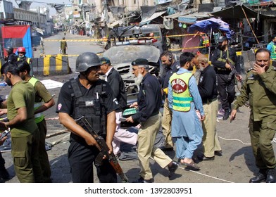 LAHORE, PAKISTAN - MAY 08: Views Of Venue After Bomb Blast Occurred Outside Data Darbar On May 08, 2019 In Lahore. At Least Eight People With Police Man Were Killed And 26 Others Injured In Blast.   
