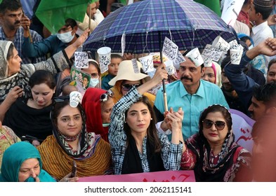 LAHORE, PAKISTAN - OCT 22: Leaders And Activists Of Pakistan Democratic Movement (PDM) Are Holding Protest Rally Against Price Hiking And Unemployment, On October 22, 2021 In Lahore.