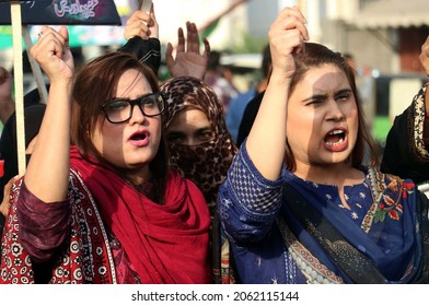 LAHORE, PAKISTAN - OCT 22: Leaders And Activists Of Pakistan Democratic Movement (PDM) Are Holding Protest Rally Against Price Hiking And Unemployment, On October 22, 2021 In Lahore.