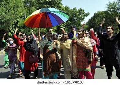 LAHORE, PAKISTAN - SEP 21: Members Of Transgender Community Are Holding Protest 
Demonstration Against High Handedness Of Punjab Police, At Press Club On September 21, 2020 In Lahore.
