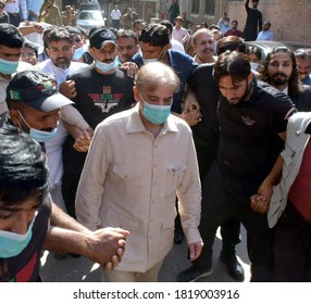 LAHORE, PAKISTAN - SEP 21: Opposition Leader In The National Assembly, Is Arriving For Case Hearing Of Money Laundering And Assets Beyond Known Sources Of Income, On September 21, 2020 In Lahore. 