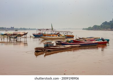 Lahore, Punjab, Pakistan. July 13, 2021. View Of River With Water And Boats In It.