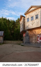 LAISHEVO, TATARSTAN, RUSSIA - JUNE 2022: Propaganda Poster On Old Wooden House During The Russian Civil War And The 1917 Revolution. Semruk Camp. Decorations Of Movie Zuleikha Opens Her Eyes