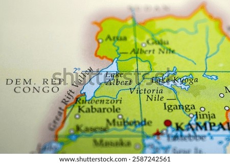 Lake Albert map, Uganda. Close up of Lake Edward map. Map of Lake Edward in Uganda.