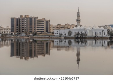 Lake Arbaeen and Jaffali Mosque in Jeddah, Saudi Arabia - Powered by Shutterstock