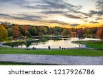 Lake in an autumn evening on top of Mount Royal, Montreal, Quebec, Canada.