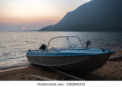 Lake Baikal. Fishing boat ashore in Ayaya bay - Shutterstock ID 1502842553