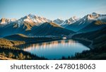 Lake Between Forests And Mountains