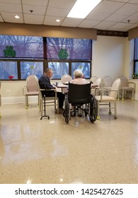 Lake Bluff, Illinois / USA February 26 2019: It Is Nice To Eat With A Friend At Claridge Healthcare A Skilled Nursing Facility Where My Father Was Being Cared For. 