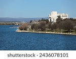 Lake Burley Griffin and High Court of Australia building, Canberra, Australia.