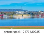 Lake Burley Griffin and Old Parliament House in front with the New Parliament House in the background at Canberra, ACT, Australia.