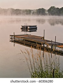 Lake Cabin View On A Misty Minnesota Morning