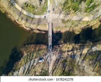 Lake in a city park. Aerial drone view. - Shutterstock ID 1678241278