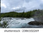 Lake Clark National Park in Alaska. Tanalian Falls and river. Spruce trees, rugged mountains and popular day hike area near Port Alsworth.