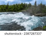 Lake Clark National Park in Alaska. Tanalian Falls and river. Spruce trees, rugged mountains and popular day hike area near Port Alsworth.