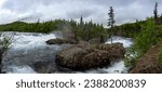 Lake Clark National Park in Alaska. Tanalian Falls and river. Spruce trees, rugged mountains and popular day hike area near Port Alsworth.