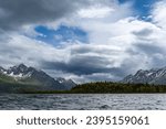 Lake Clark National Park, Alaska. Lake Clark in Lake Clark National Park and Preserve in Alaska. Turquoise lake with rugged mountains, islands and shore. Denaʼina: Qizhjeh Vena. Tommy Island. 