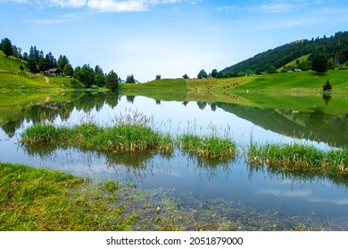 Lake of the Confins and Mountain landscape in La Clusaz, Haute-savoie, France