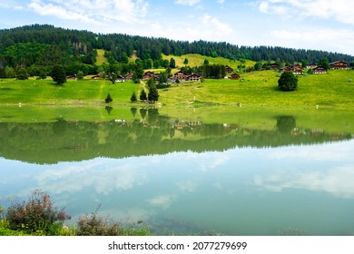 Lake of the Confins and Mountain landscape in La Clusaz, Haute-savoie, France