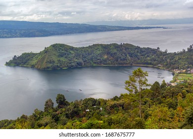 Lake In The Crater Of The Toba Or Donau Toba Volcano In North Sumatra, Indonesia. View From Above