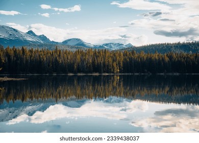 Lake Edith and Annette with trees and reflection. Jasper National Park, Alberta, Canada. Banff National Park. - Powered by Shutterstock