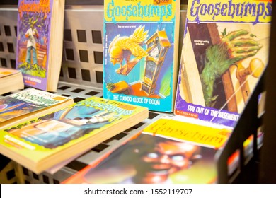 Lake Elsinore, California/United States - 09/04/2019: Several Goosebumps Series Books On Sale At A Local Used Book Store.