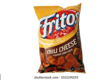 Lake Forest, CA, January 31, 2018: Bag Of Chili Cheese Flavor Fritos Corn Chips Which Is Owned By Frito-Lay.